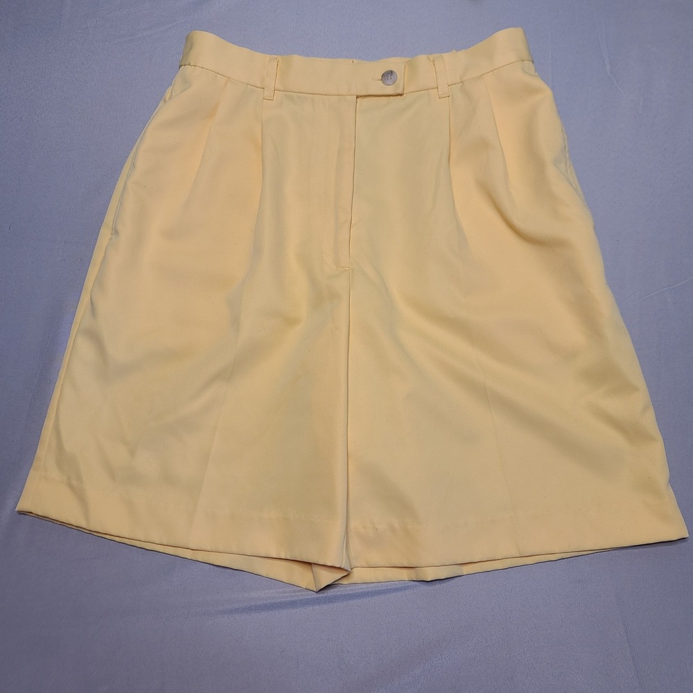 David Brooks Pleated Shorts Women 4P Yellow High Waist Bermuda Walking Vintage